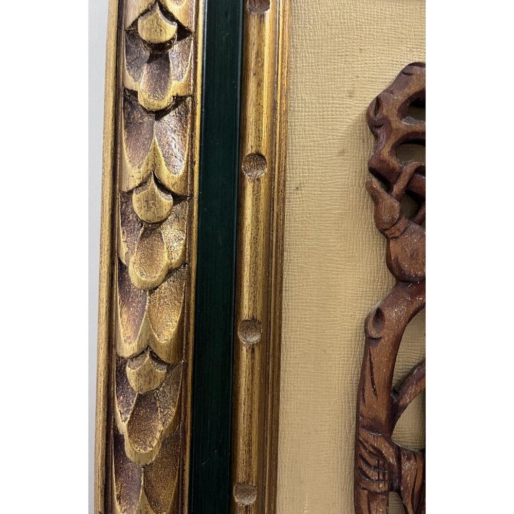VTG Chinese Daoist Diety Shou Lao - Long Life - Framed & Matted Wood Carving - Picture 5 of 15